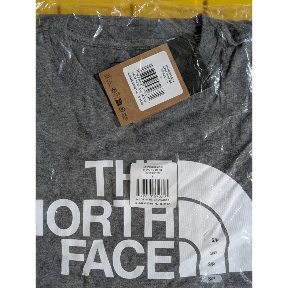 NWT The North Face Mens Small EVO HD SS Tee Grey Heather Logo T-Shirt